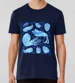 Ancient Sea Animals Trilobites Anomalocaris Wiwaxia And Others On Dark B G T-shirt